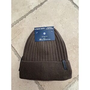 Ben Sherman Mens 2 Pack Ribbed Knit Beanie Hats Thermal Plush Lining Brown Black